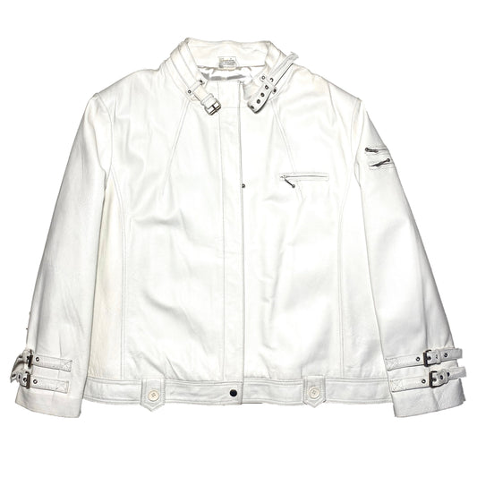 Agenda white biker / rocker style leather jacket size XL, great condition