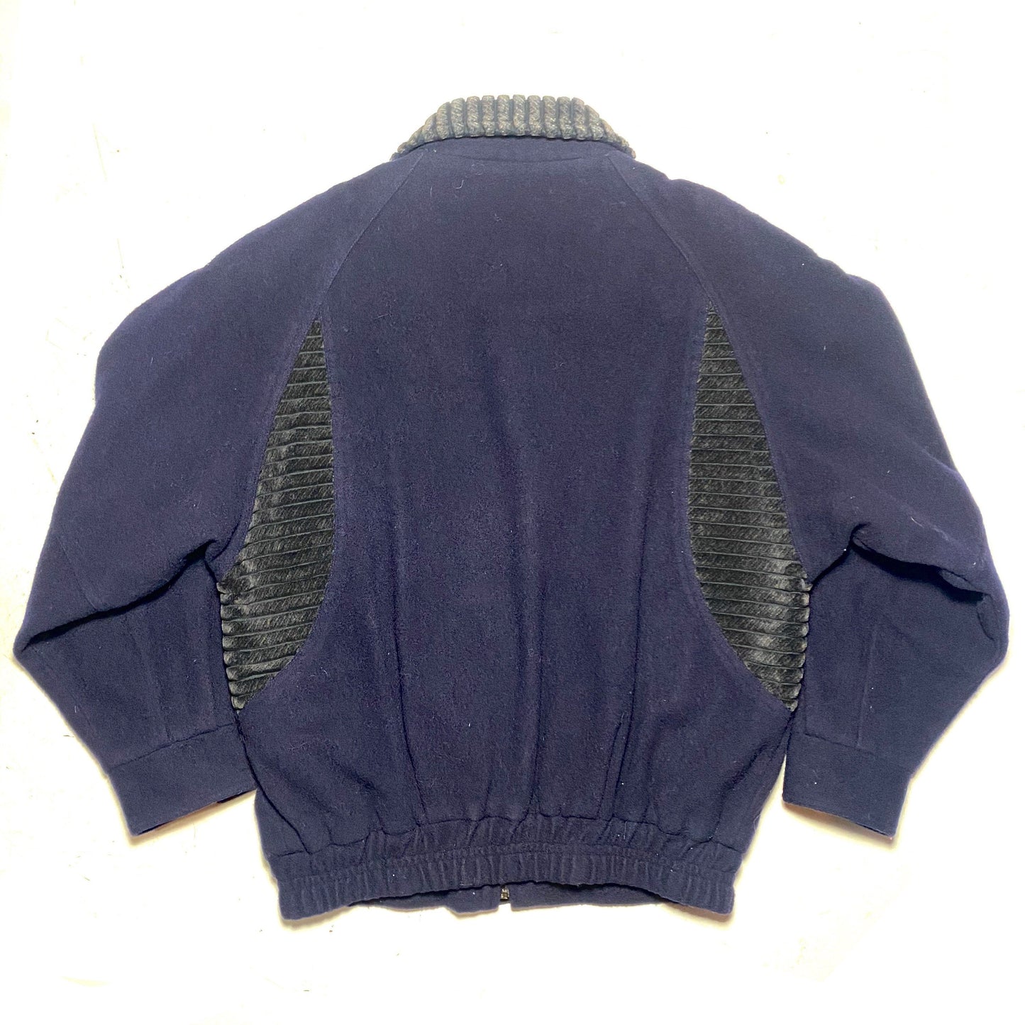 Quessco Batoni navy wool bomber jacket with grey inserts, 1980s Italy perfect condition