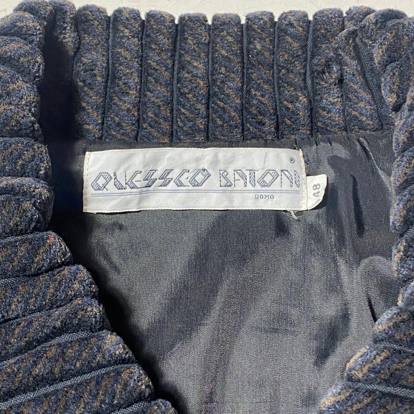 Quessco Batoni navy wool bomber jacket with grey inserts, 1980s Italy perfect condition