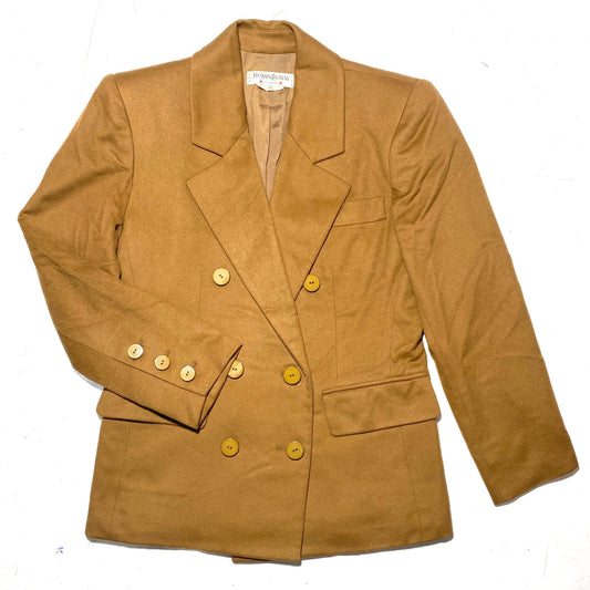 Yves Saint Laurent camel brown wool double breast ladies blazer jacket sz 42, mint condition.