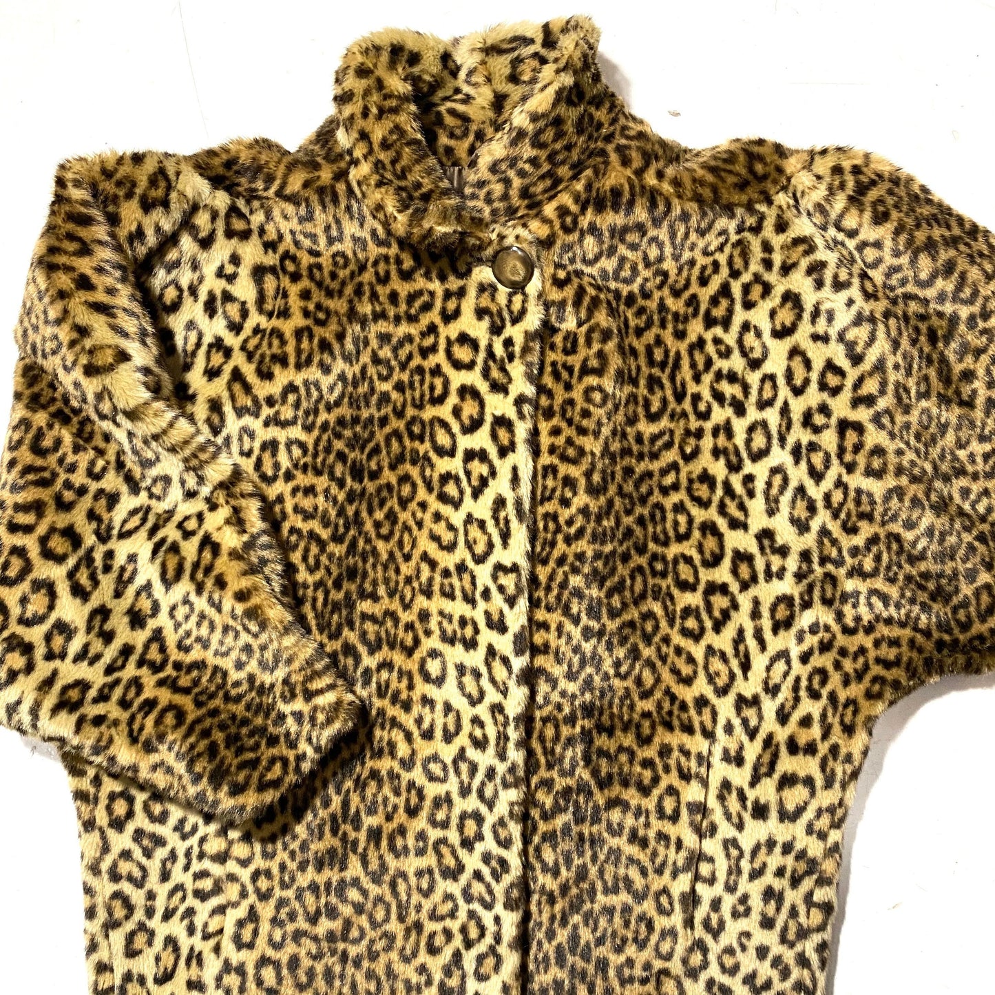 Rocking cut cheetah animalier faux fur made in France in the 80s, bat sleeves, UK10 DE 38, great condition