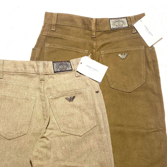 Armani Junior vintage beige / brown velvet pants made in Italy, NWT 80s mint sz 36/38, ladies XS
