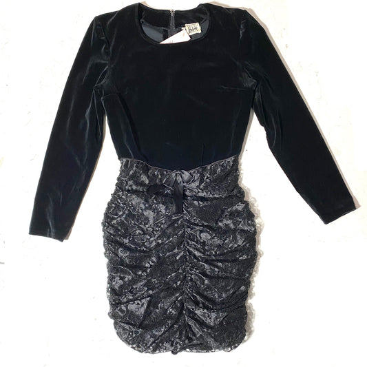 Max Dinè sexy dark / goth lady velvet top elasthane lace skirt dress sz 42, 1980s Italy mint condition