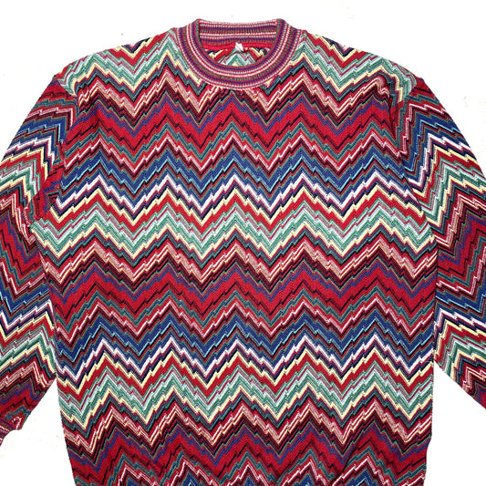 Colorful zigzag allover Missoni style cotton blend pullover size L, in mint condition.