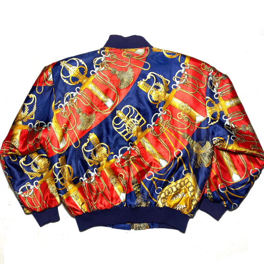 Baroque bomber jacket, hermes print blue/navy with golden swords, great condition