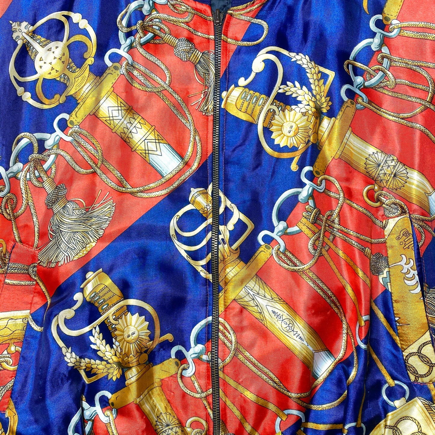 Baroque bomber jacket, hermes print blue/navy with golden swords, great condition