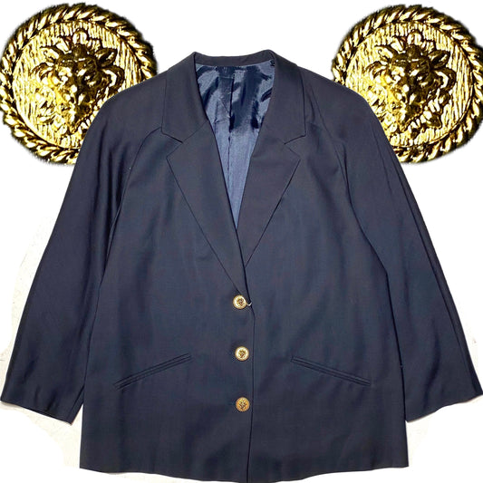 Perlepiú minimalist navy blazer with baroque jewel buttons, sz 46, new with tags