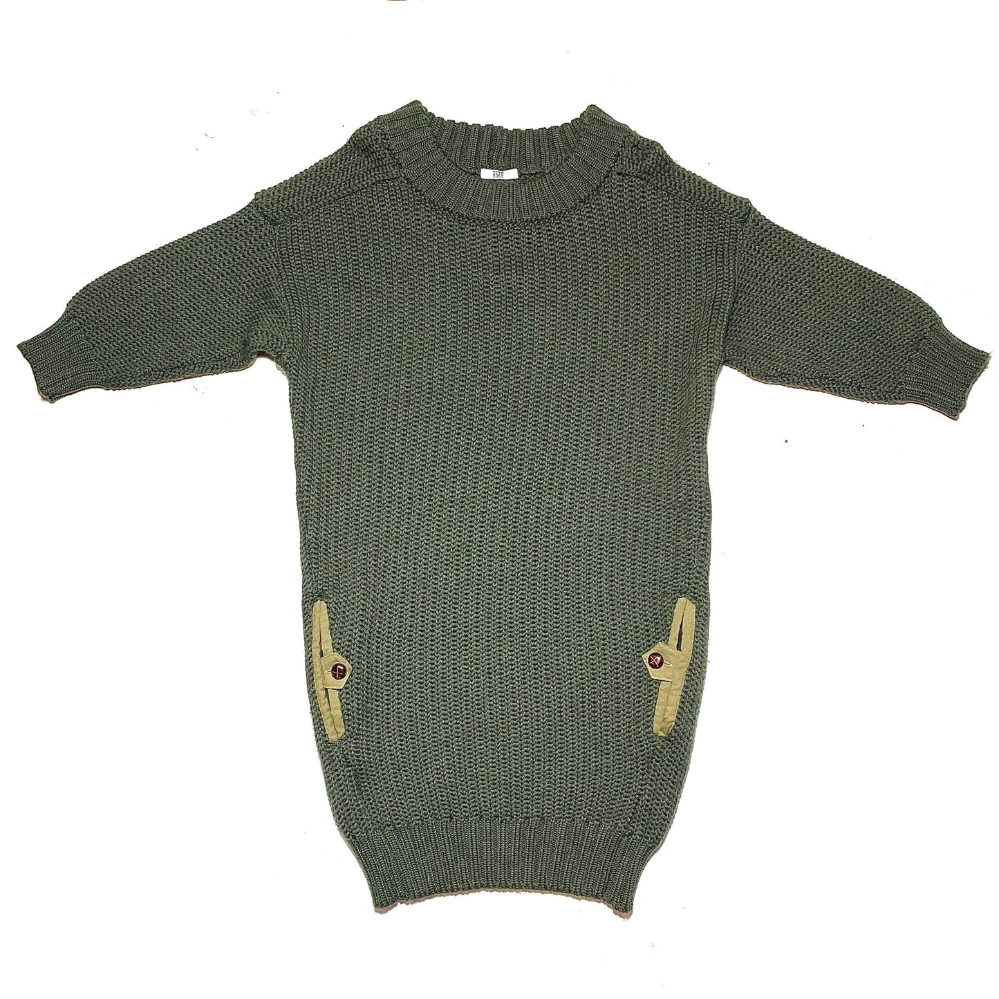 Iceberg cable knit military sweater dress w pockets, made in Italy 90s mint