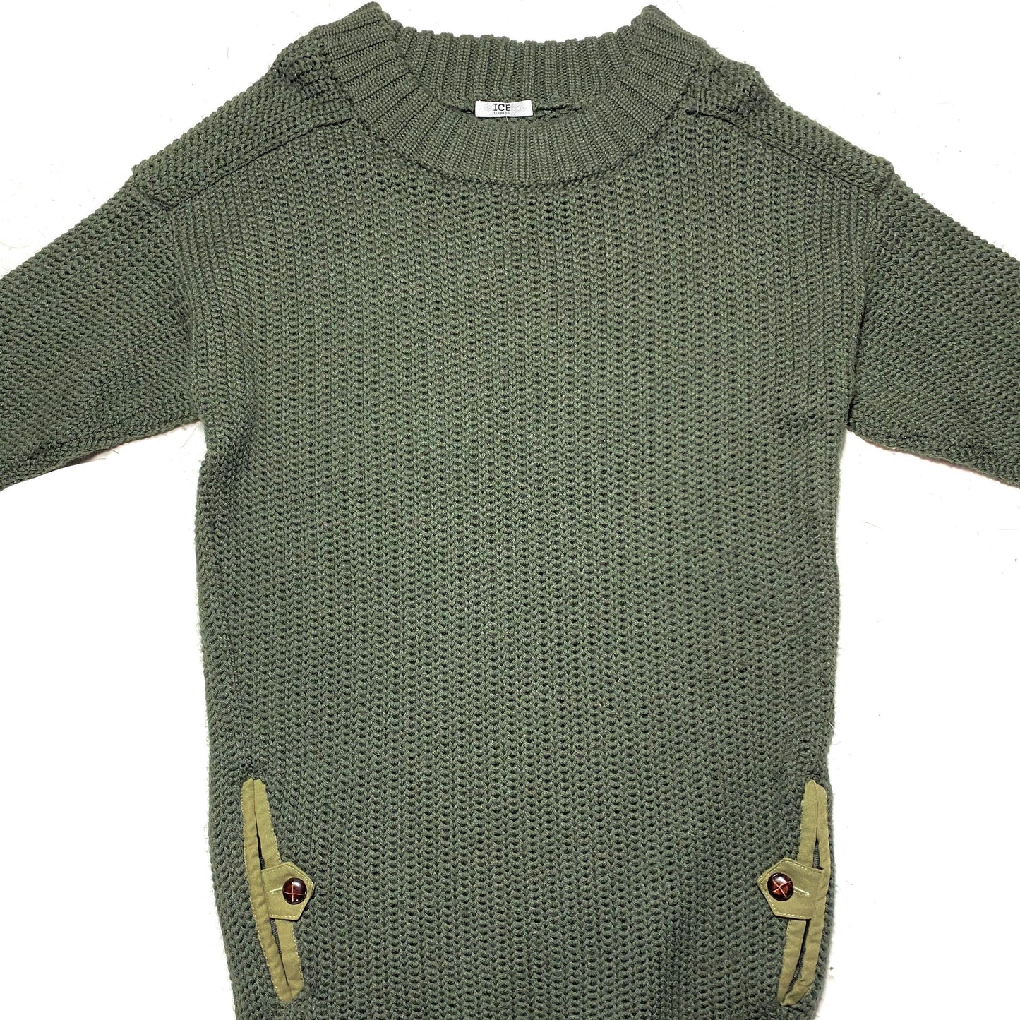 Iceberg cable knit military sweater dress w pockets, made in Italy 90s mint