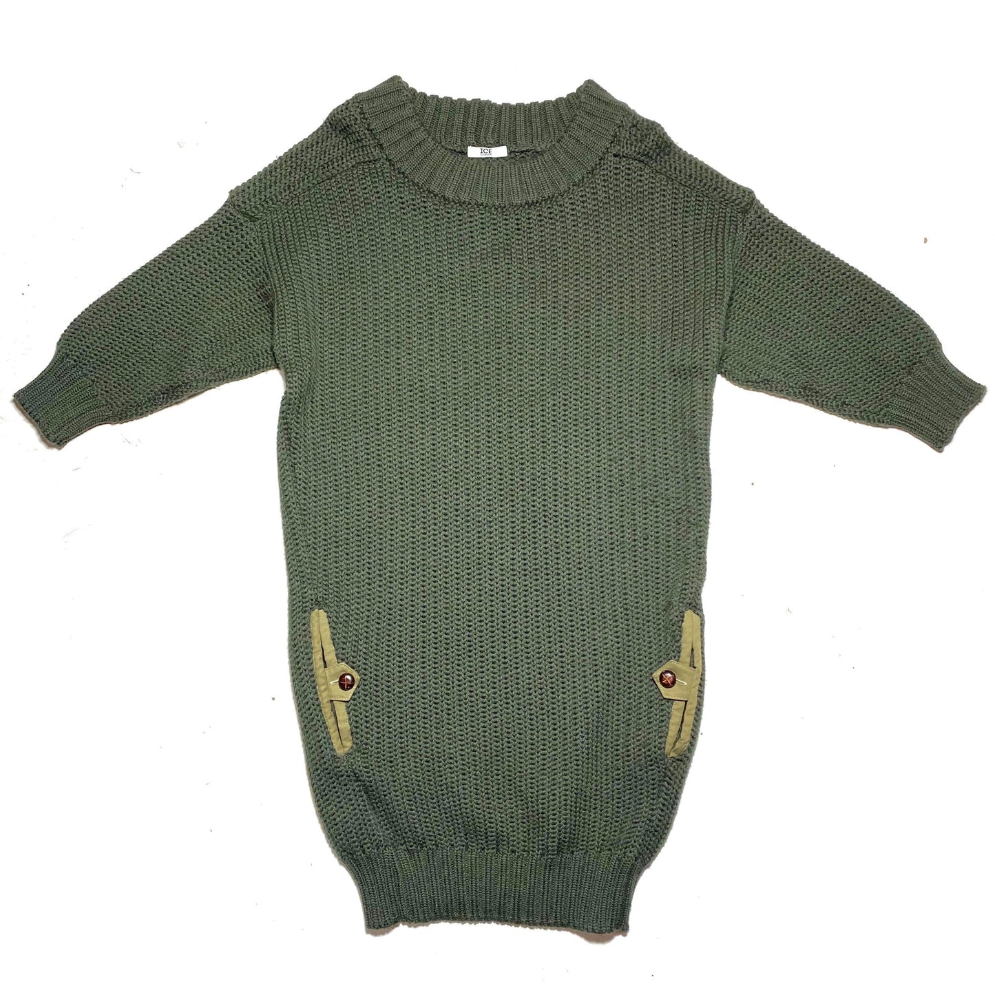 Iceberg cable knit military sweater dress w pockets, made in Italy 90s mint