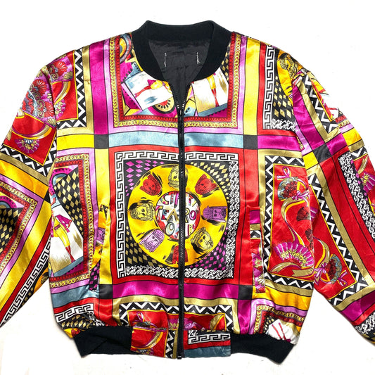 Baroque Versace Teatro inspired satin bomber jacket made in Canada, sz M, 90s mint condition