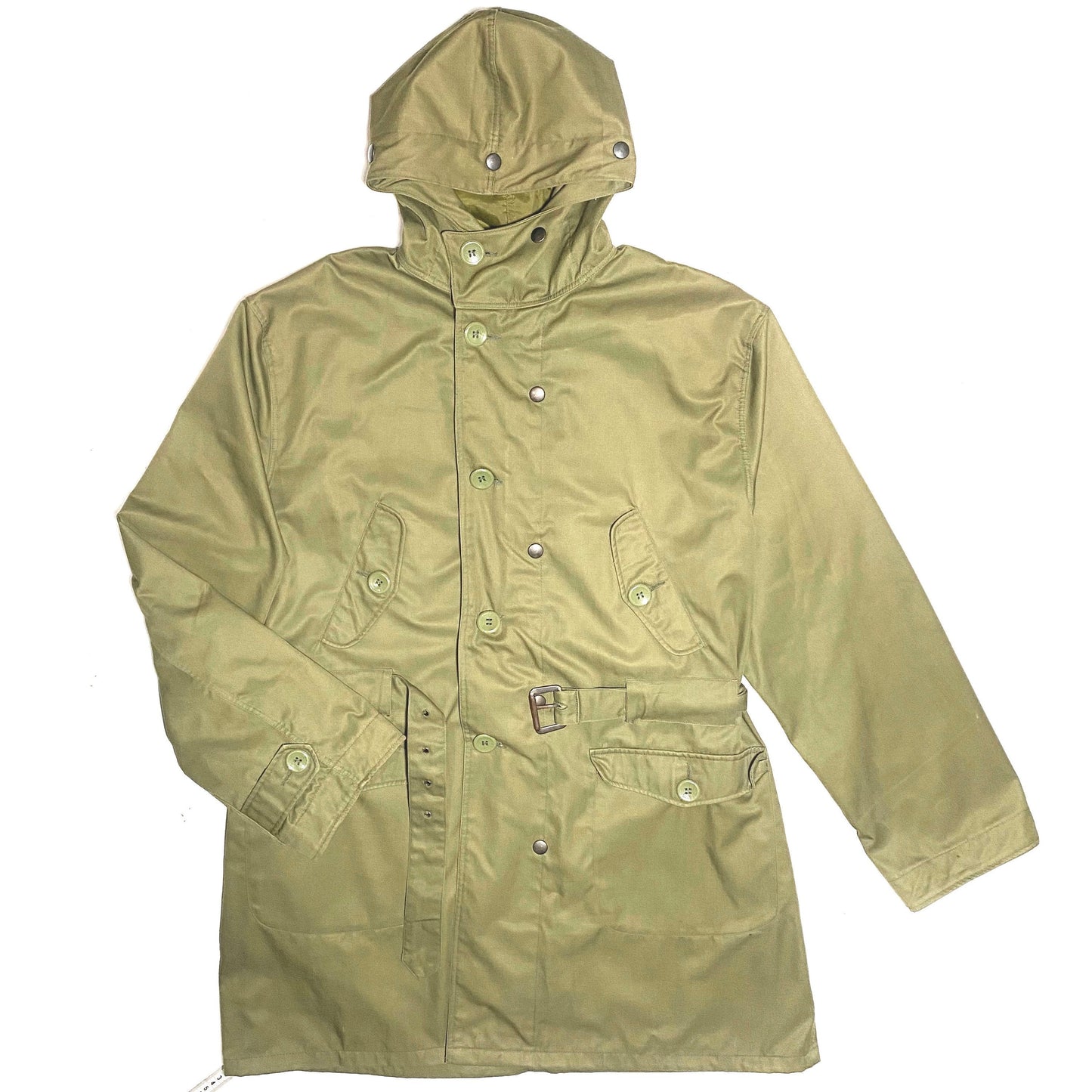 Italian military hooded rain coat/ parka cotton shell with hydro repellent lining, sz 50 M/L mint