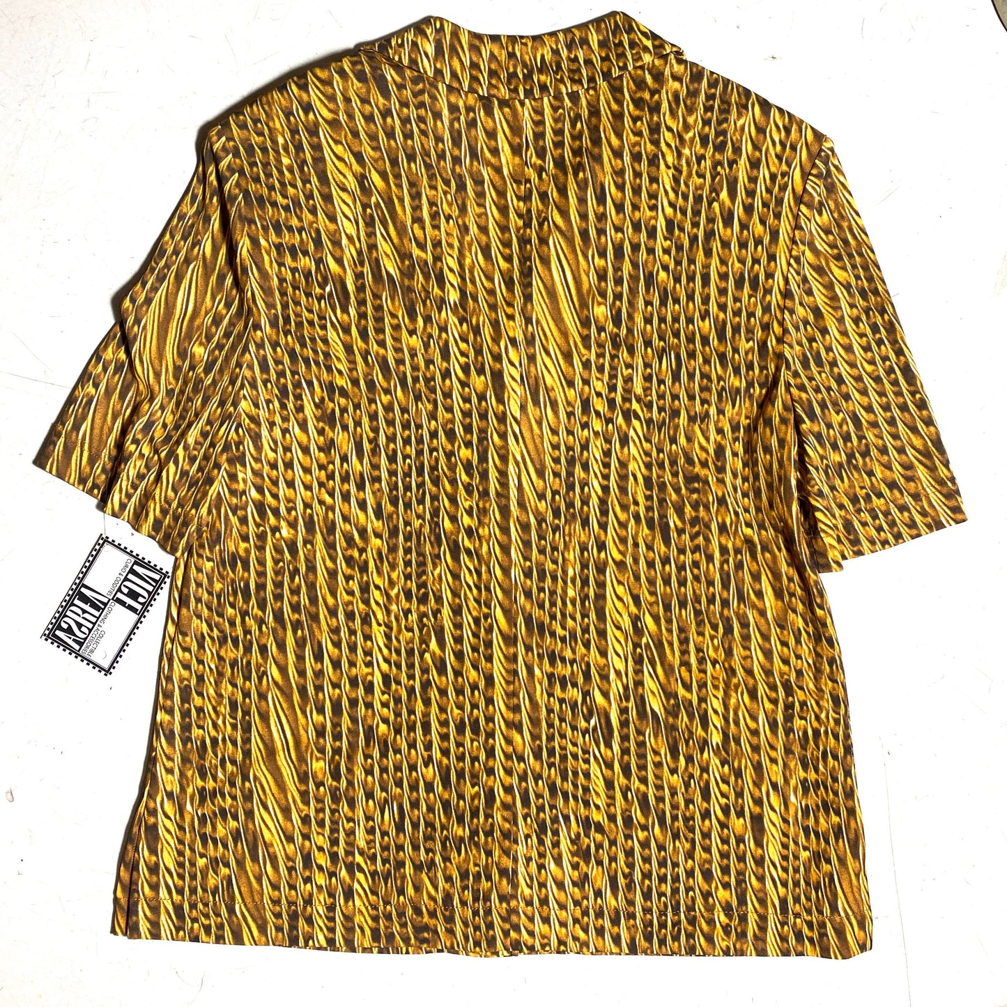 Luisa Spagnoli baroque golden chain photo print double chest pocket short sleeve shirt size M, Mint