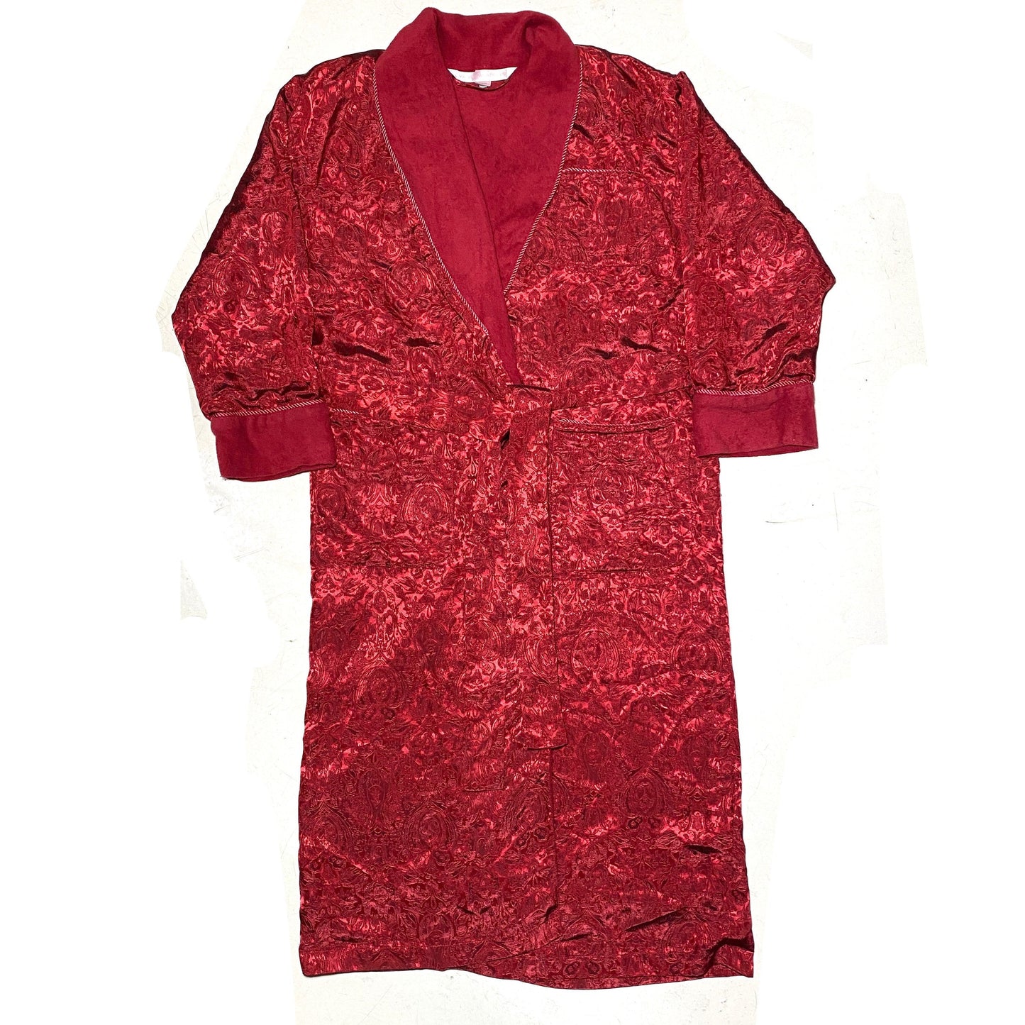 Victoria Secret red shiny satin jacquard baroque dressing gown with terry lining, size S, mint