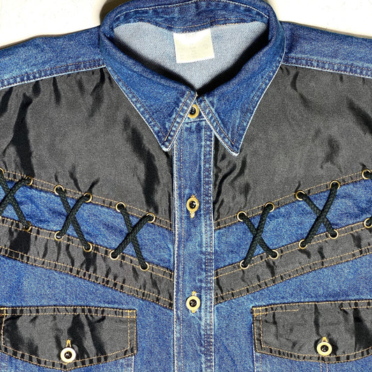 One of a kind western / fetish Customised denim shirt, sz L mint condition 80s Germany