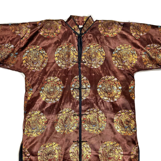 Pure silk traditional Chinese jacquard allover 3/4 kimono coat, as new, perfect sz L