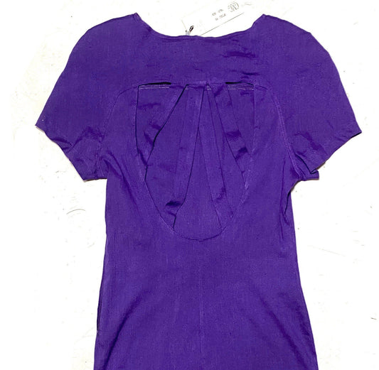 GMC purple linen / elasthane ladies dress with sexy cutoff detail on the back, new with tags 80s Italy