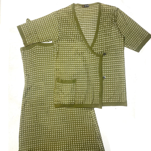 Mirez tricot couture 70s NOS cotton knit dress, 2 pcs set with cardigan, minty and new with tags