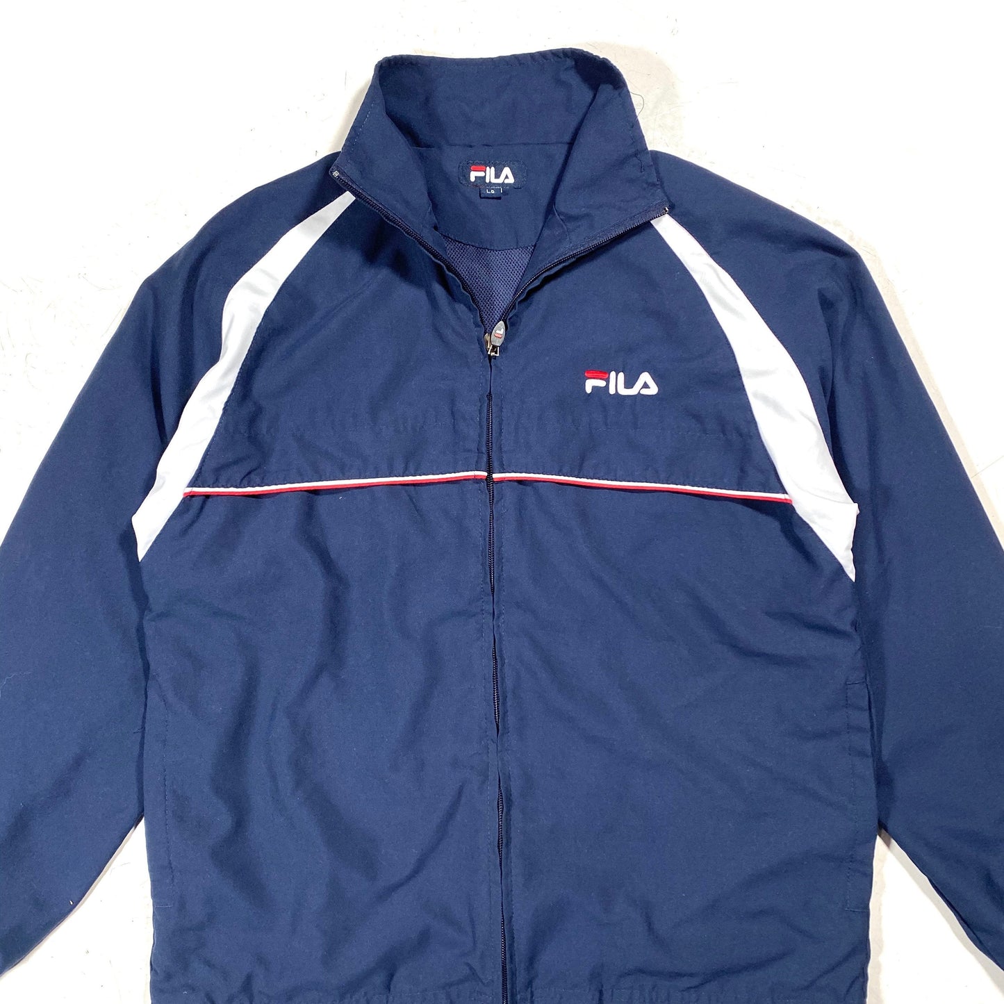 Fila 1990s flagship colors navy tracktop jacket made in Italy sz LB (ladies S/M)