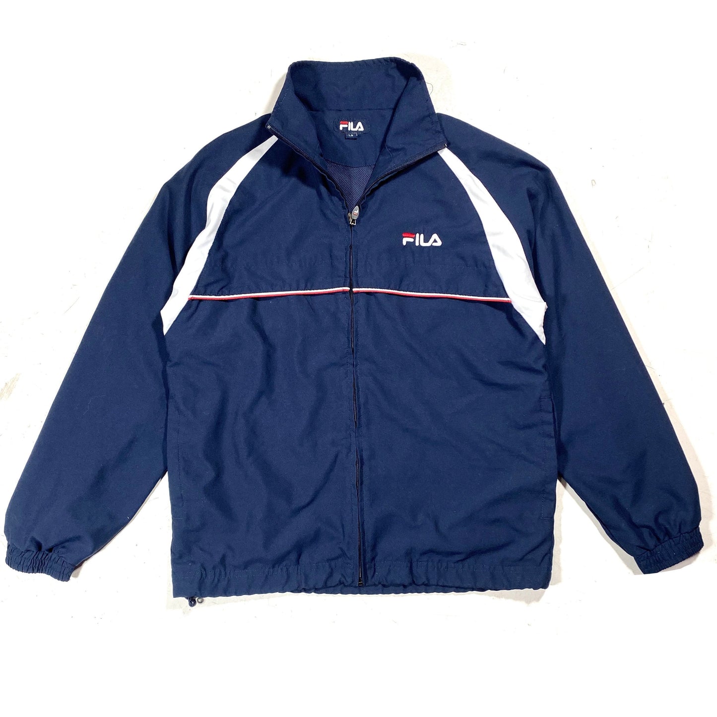 Fila 1990s flagship colors navy tracktop jacket made in Italy sz LB (ladies S/M)