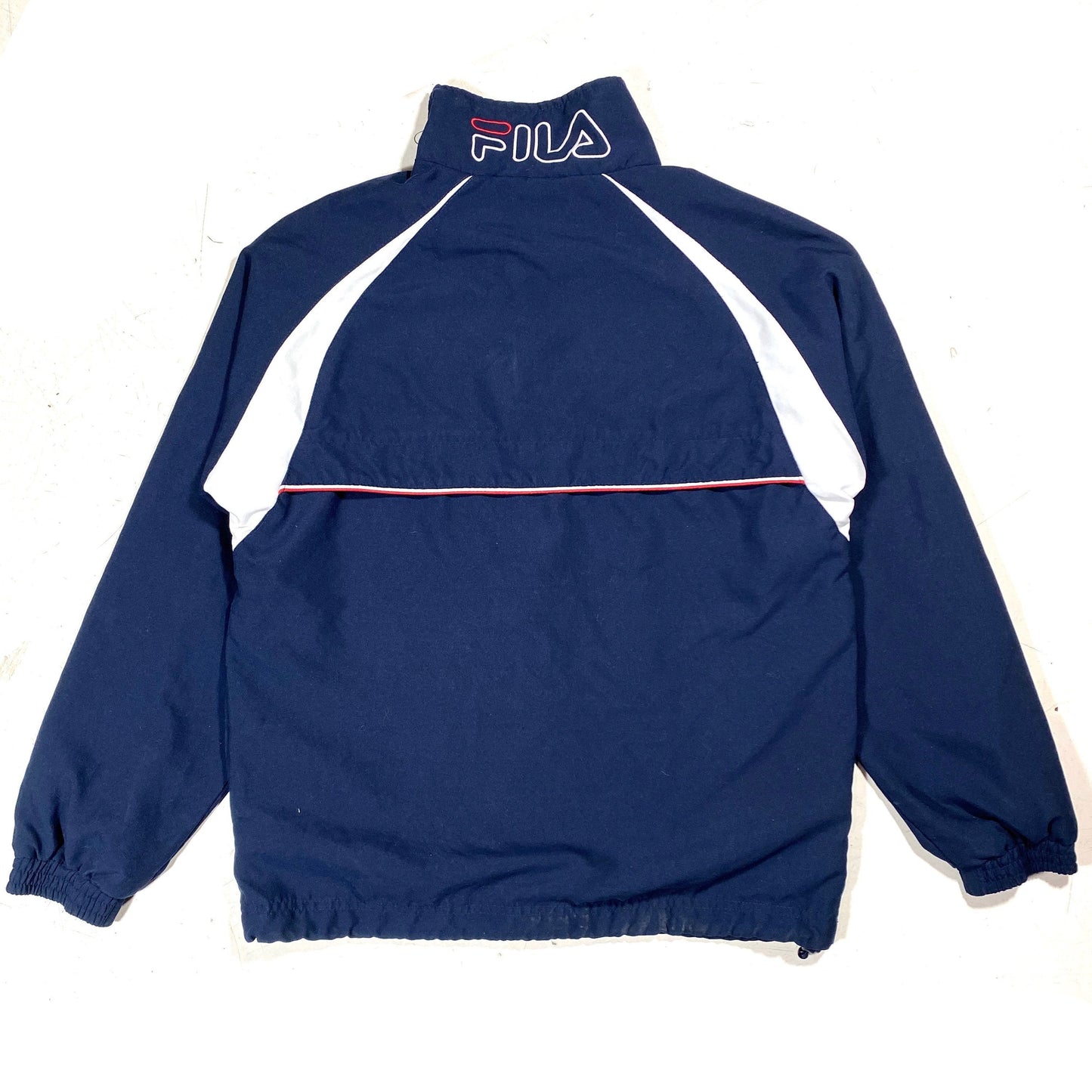 Fila 1990s flagship colors navy tracktop jacket made in Italy sz LB (ladies S/M)