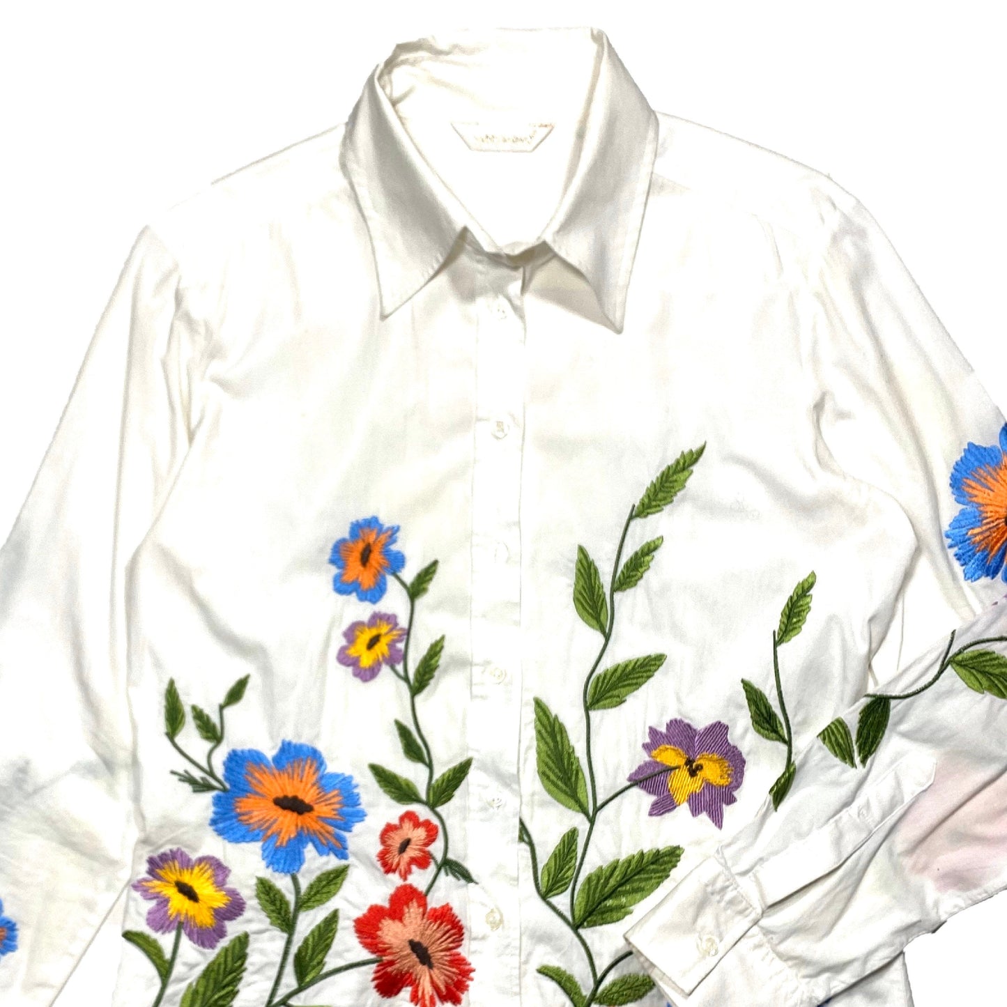 Sabbiarosa white slim fit blouse with colorful floral embroidery, great condition sz 42