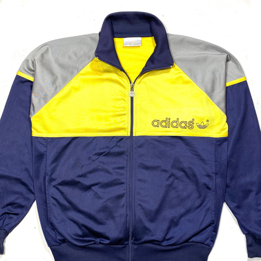 Adidas 90s navy/yellow/gray satin fleece tracktop jacket, mint condition sz 186 XL