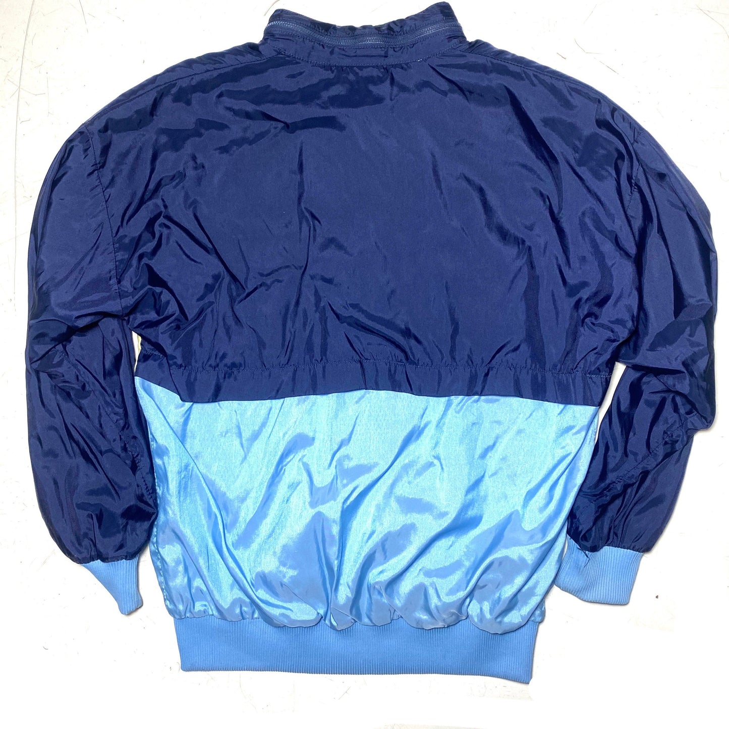 Adidas Roschy azure/ yellow/ navy satin windbreaker with retractable hood, 80s mint condition