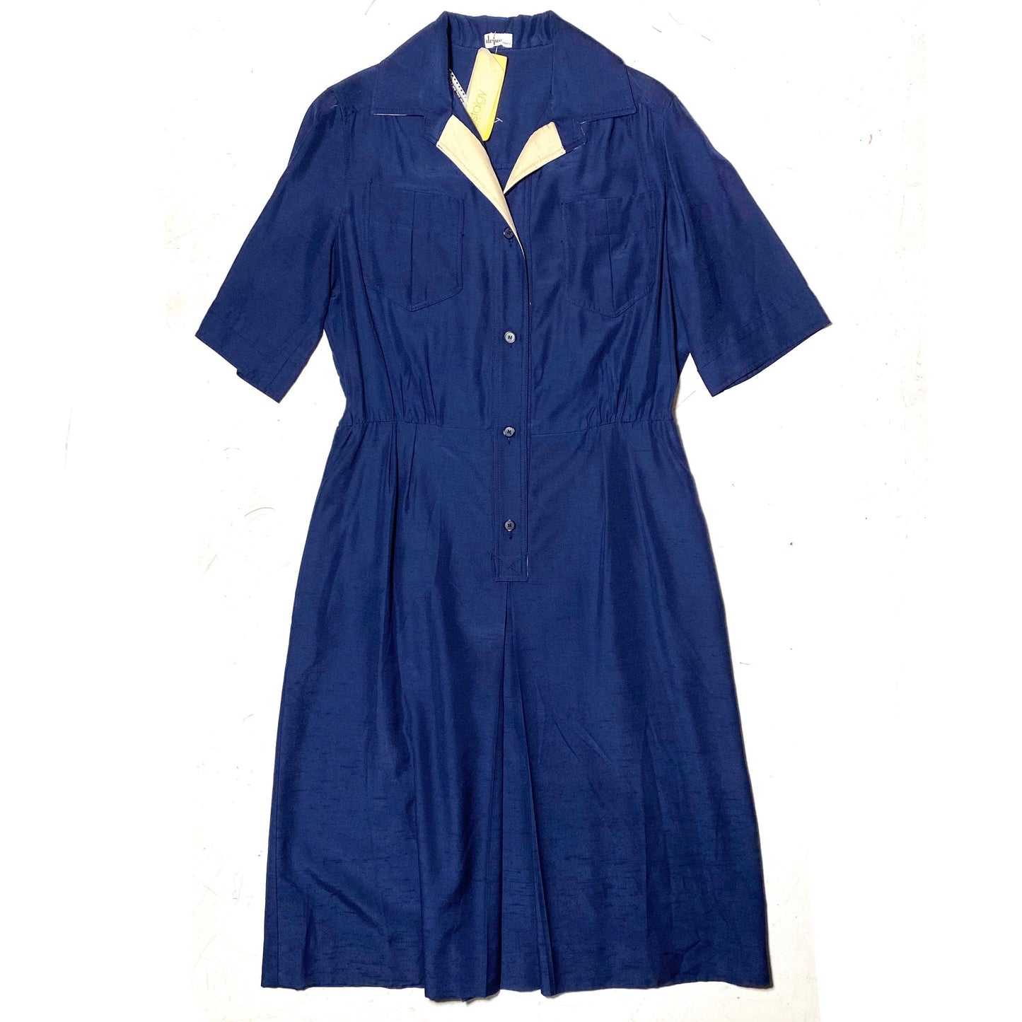 Dejac Paris 1960s elegant bonton navy blouson dress, scholar style dress sz 40 mint