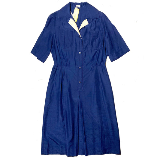 Dejac Paris 1960s elegant bonton navy blouson dress, scholar style dress sz 40 mint