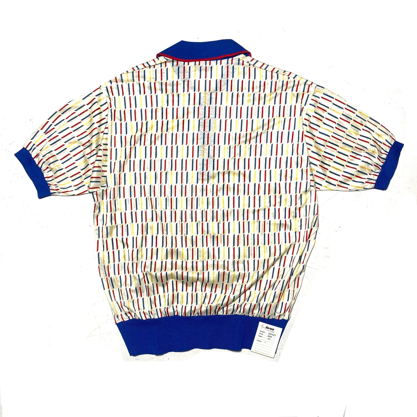 AvonCelli 70s NOS primary red yellow blue geometrical allover fine cotton shirt, minty sz 42