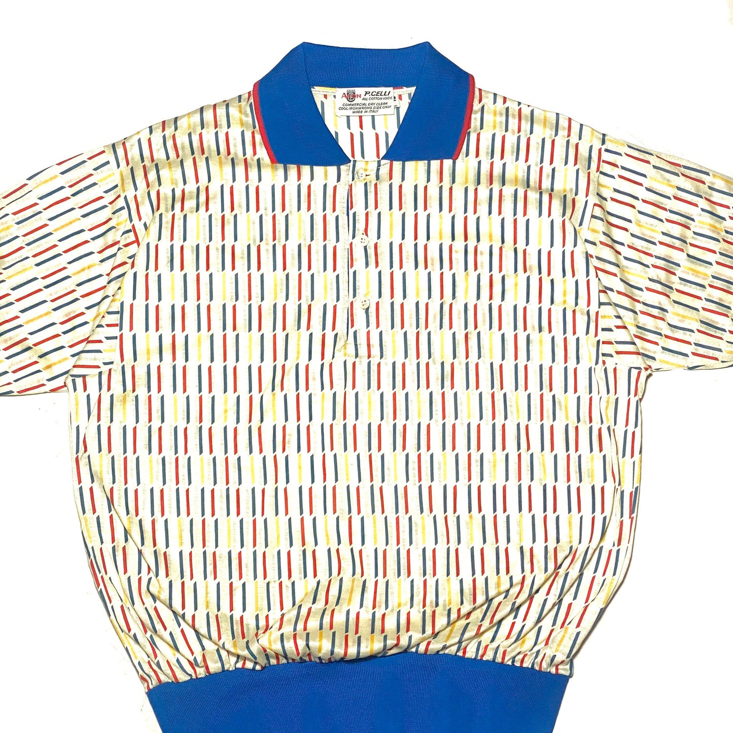 AvonCelli 70s NOS primary red yellow blue geometrical allover fine cotton shirt, minty sz 42