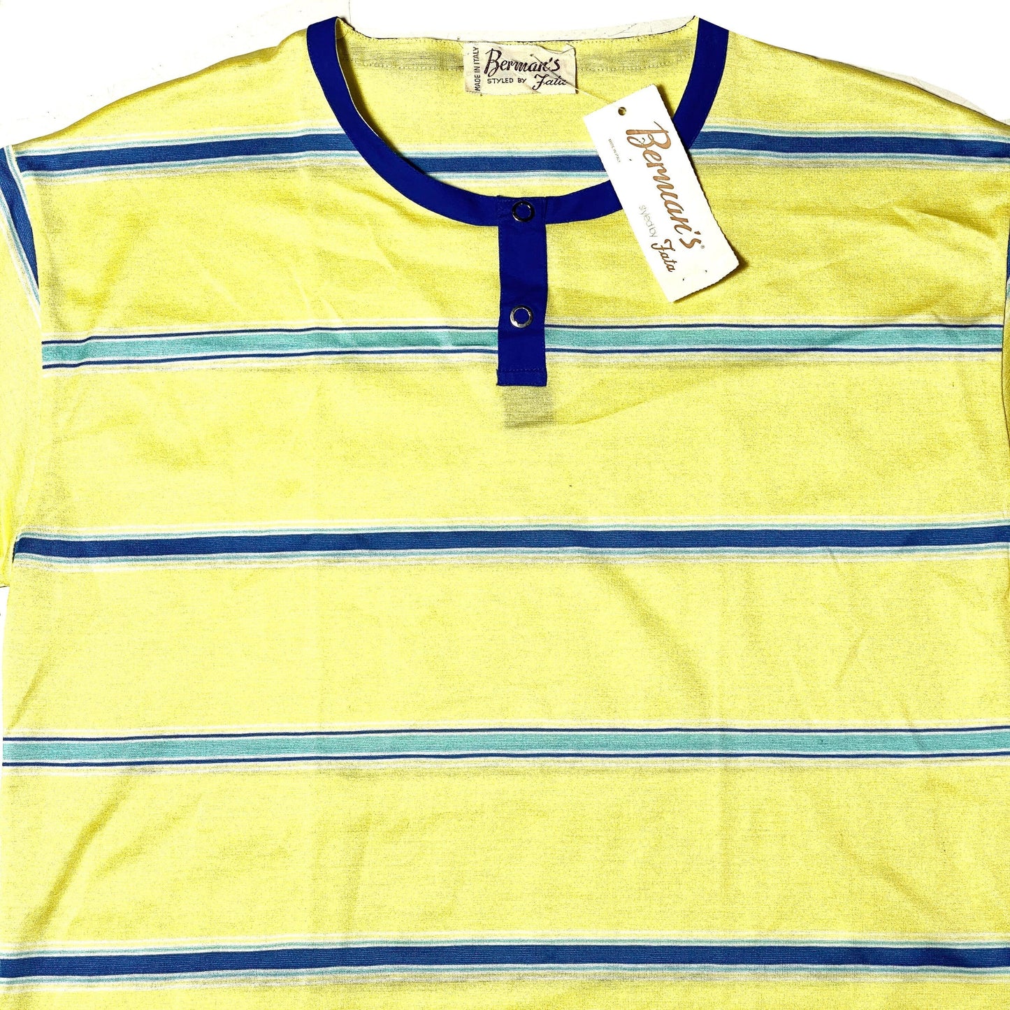 Berman’s by Fata NWT 70s finest lisle cotton yarn Jacquard striped t-shirts, new and unworn from deadstock in 2 colors.