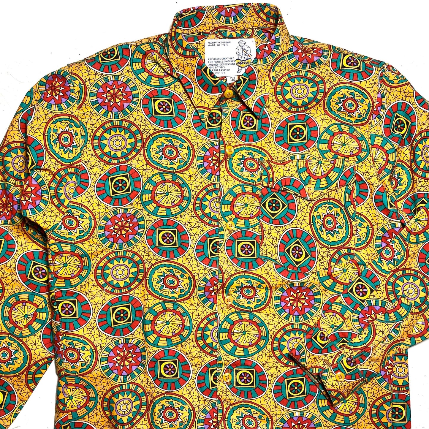 PoP84 colorful abstract / psychedelic print kids cotton shirt, new old stock 80s Italy, mint