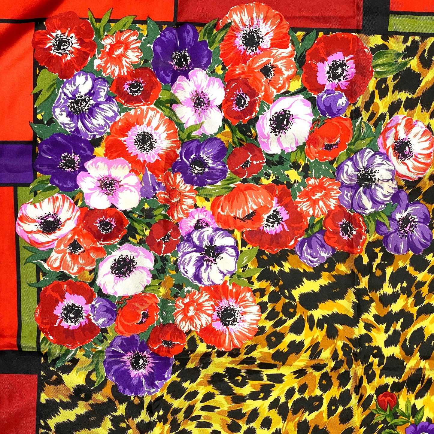 Atelier Versace vintage 90s baroque floral/cheetah pure silk scarf, as new.