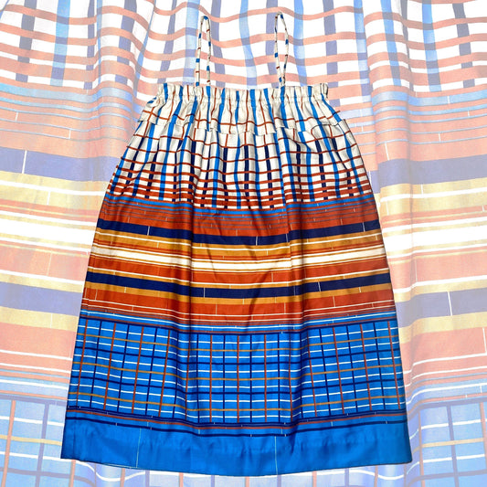 1970s colorful silk striped allover 2 in 1 tank dress/ skirt, fits many sizes, mint.