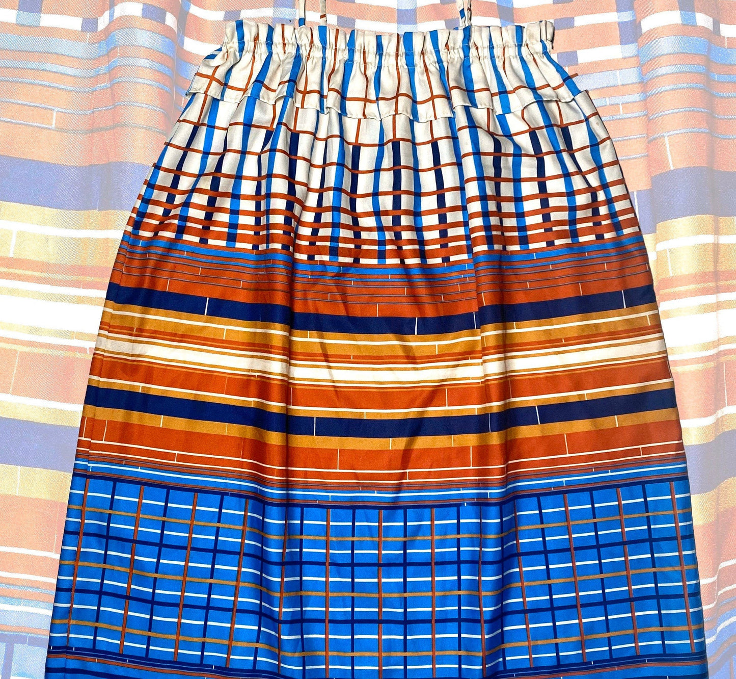 1970s colorful silk striped allover 2 in 1 tank dress/ skirt, fits many sizes, mint.