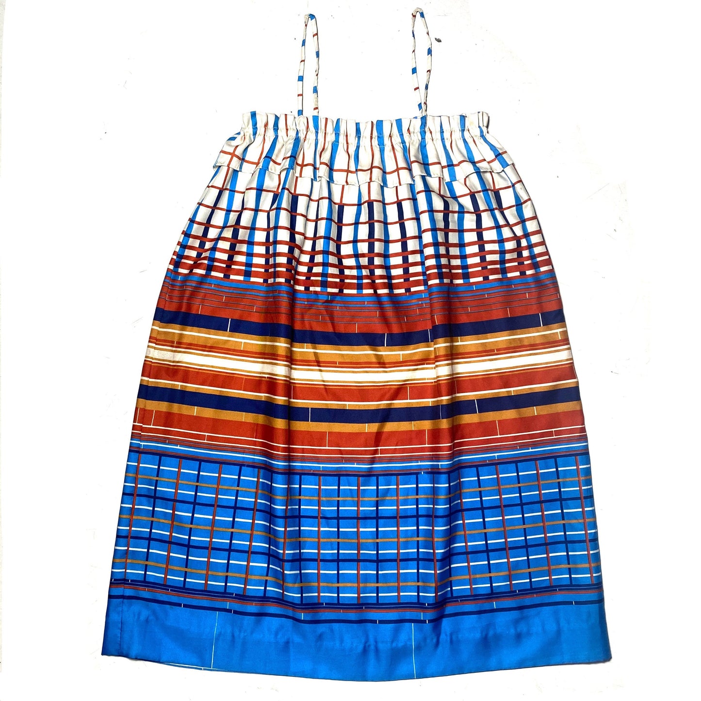 1970s colorful silk striped allover 2 in 1 tank dress/ skirt, fits many sizes, mint.