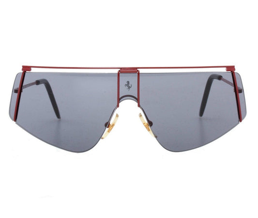 Ferrari F15 shield sunglasses, modernist wrap red enameled shades made in Italy, 1980s NOS