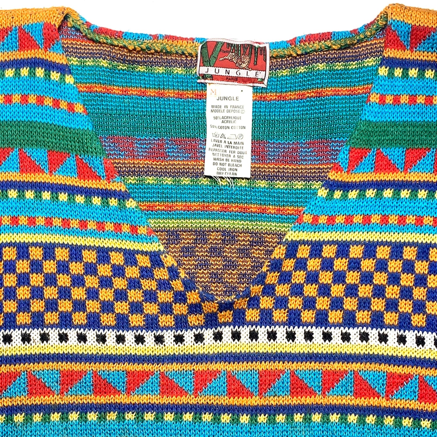 Kenzo Jungle Paris ladies cotton colorful geometrical allover knit top / vest, mint condition made in France 80s