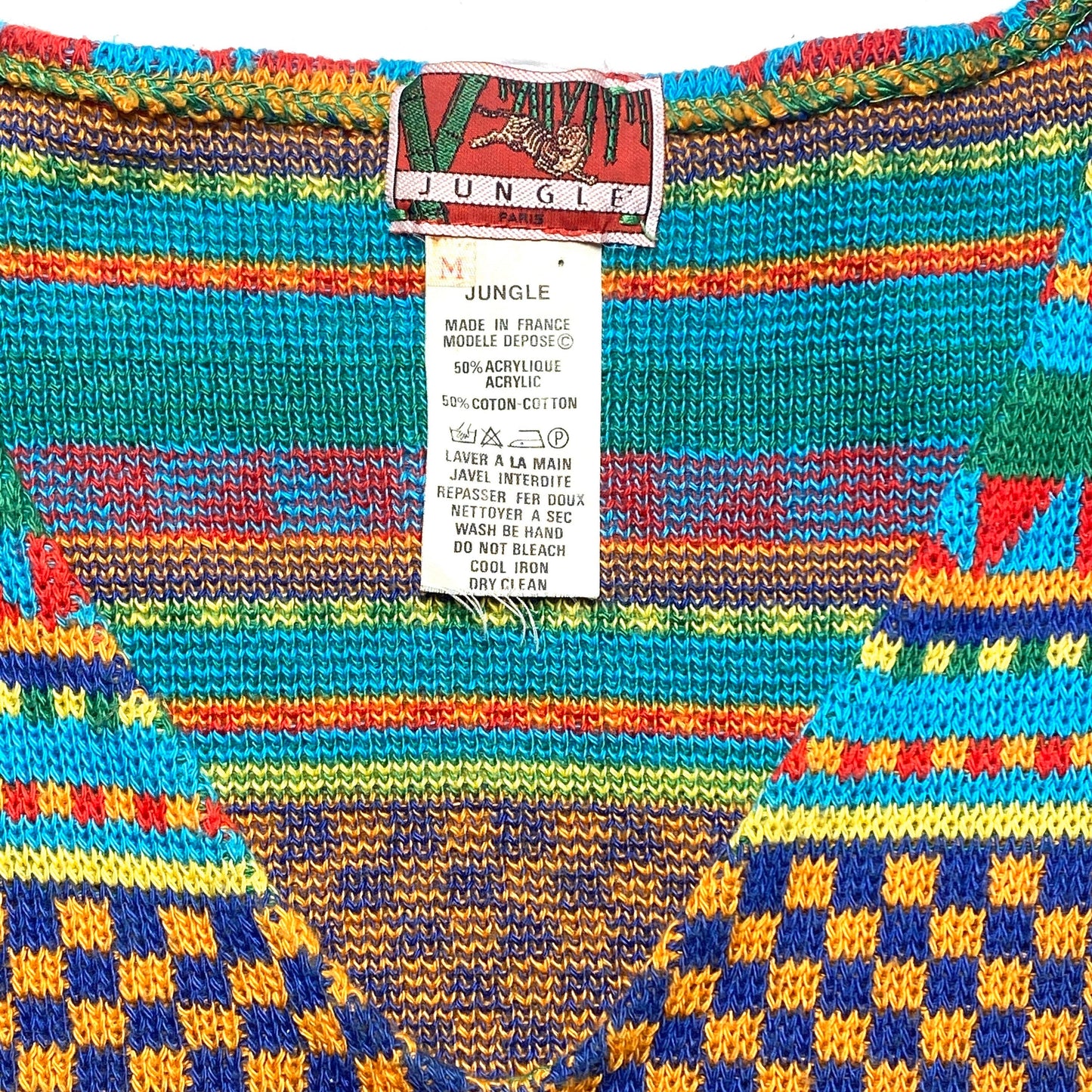 Kenzo Jungle Paris ladies cotton colorful geometrical allover knit top / vest, mint condition made in France 80s