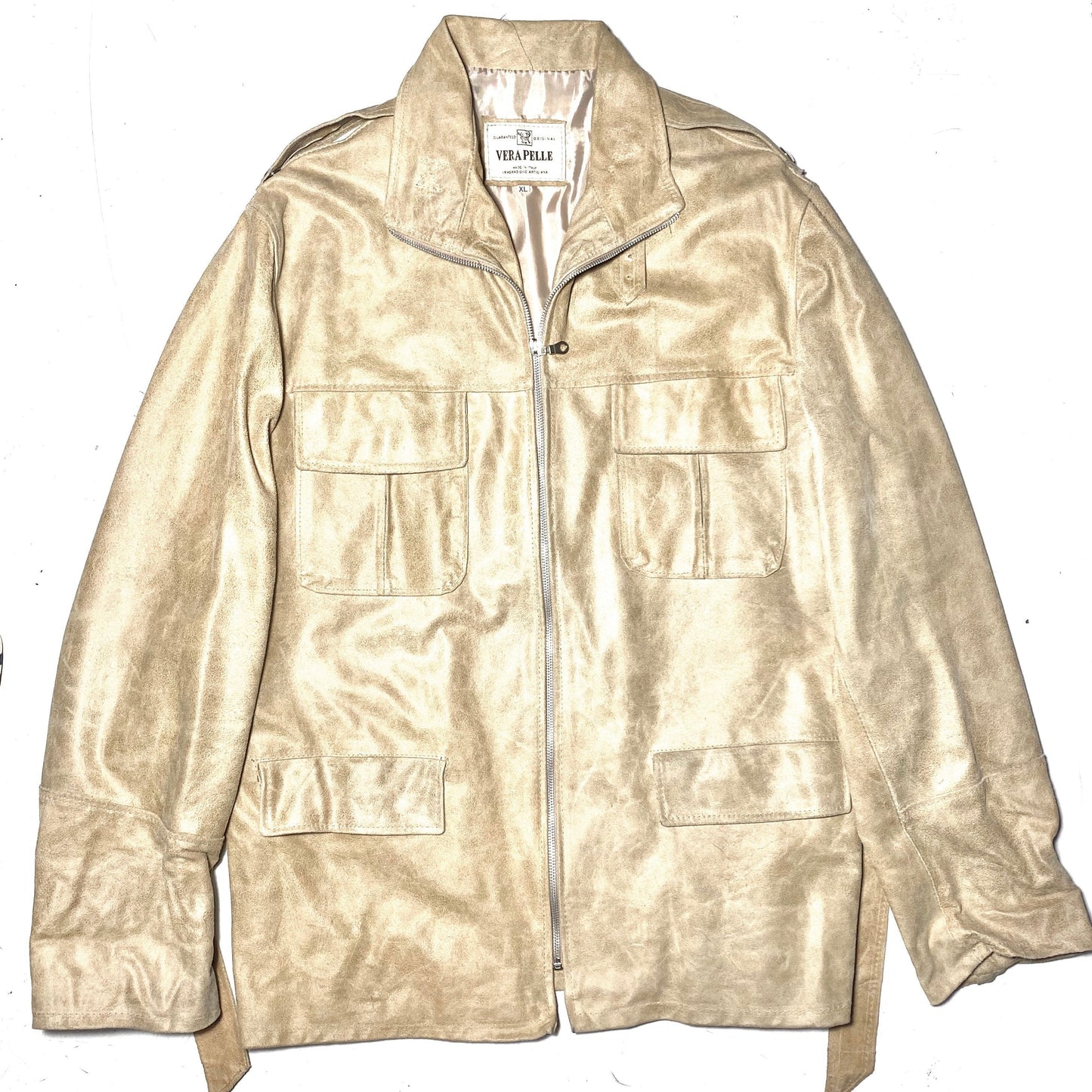 Artisanal beige leather jacket made in Italy in the 90s, almost unused, perfect condition.