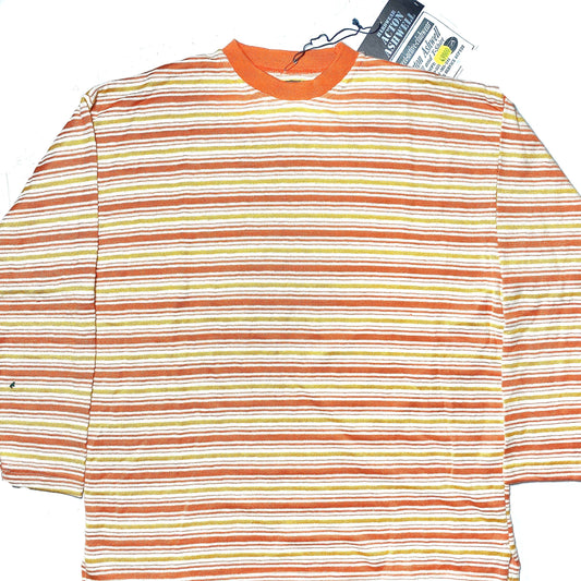 Acton Ashwell cotton knit orange/yellow/white striped long sleeved t-shirt, new with tags sz XL