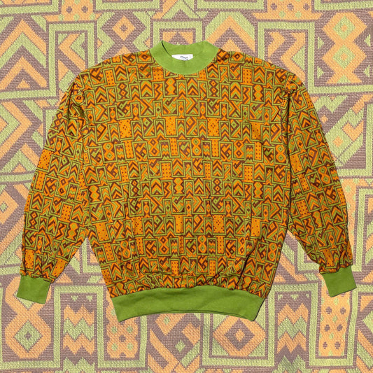 Amaranto finest jacquard knit cotton geometrical allover long sleeved t-shirt, Italy 80s NOS