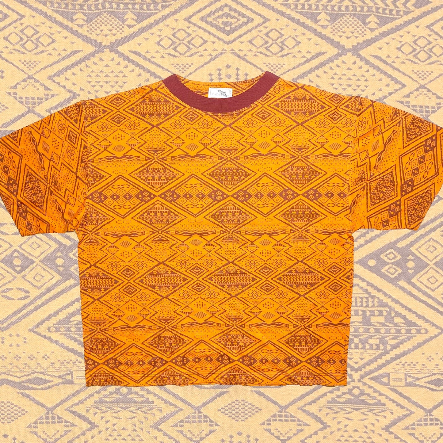 Amaranto navajo style t-shirt, finest knitted cotton jacquard piece, Italy 80s NOS