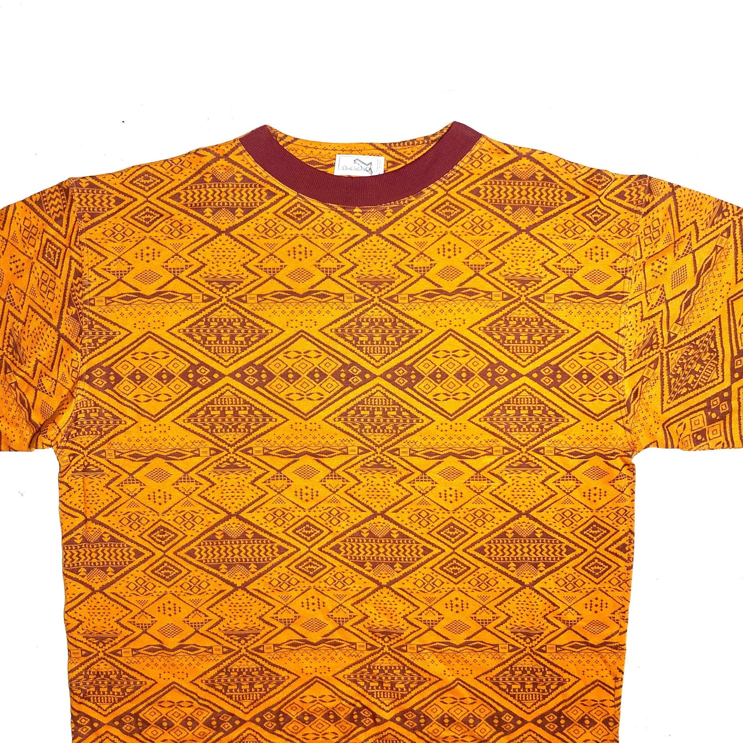 Amaranto navajo style t-shirt, finest knitted cotton jacquard piece, Italy 80s NOS