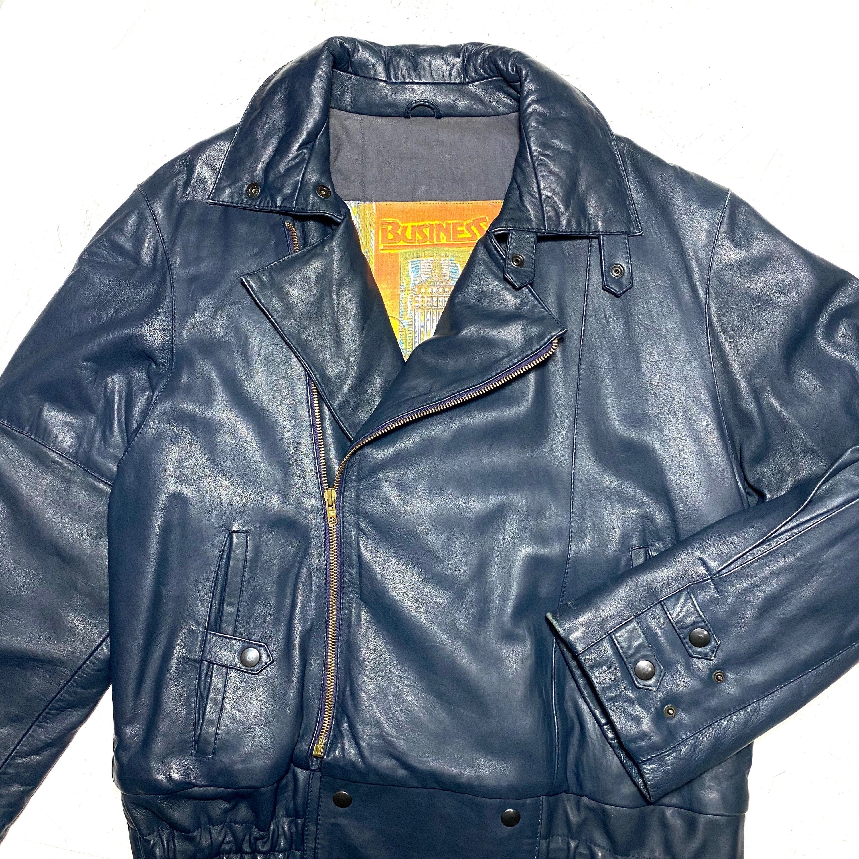 Blue lambskin hotsell leather jacket