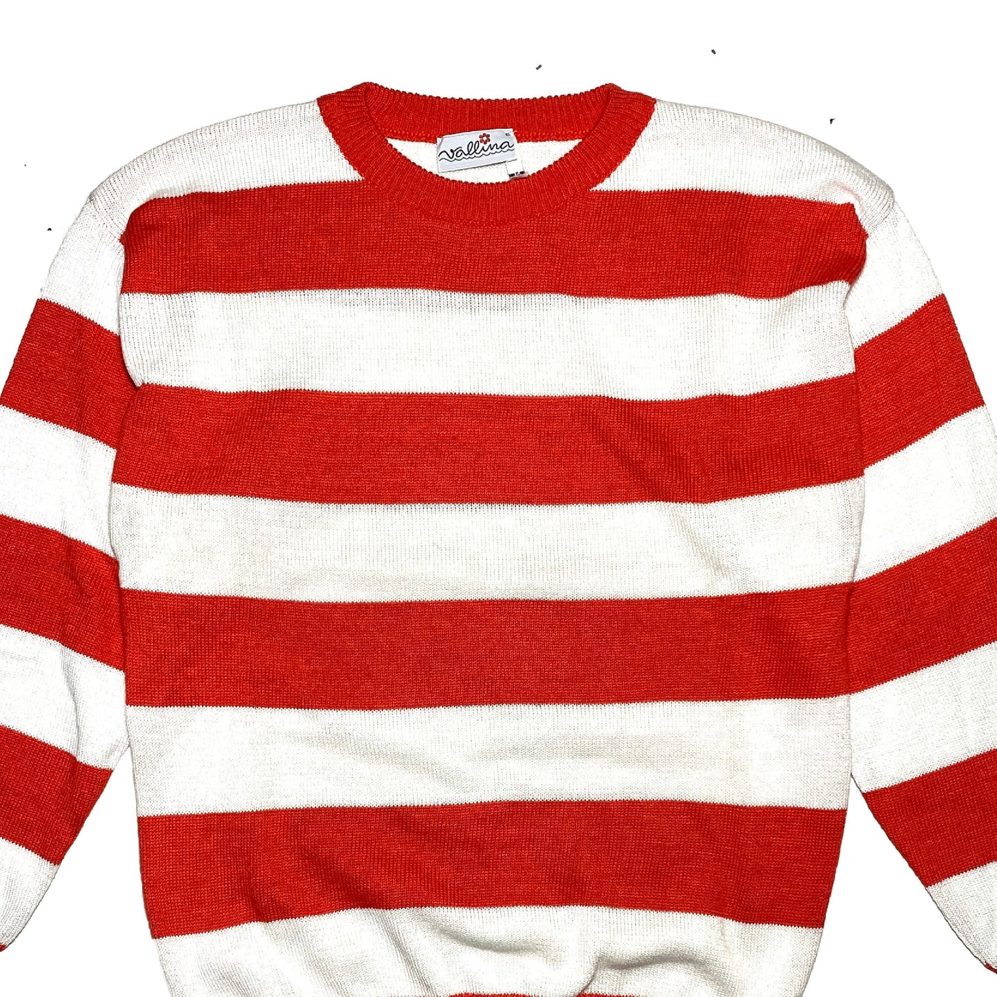 Vallina red/white horizontal striped cotton pullover, classic mariner vibe crewneck sweater,  Italy 80s mint