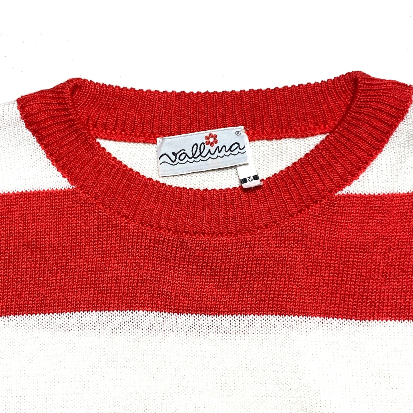 Vallina red/white horizontal striped cotton pullover, classic mariner vibe crewneck sweater,  Italy 80s mint