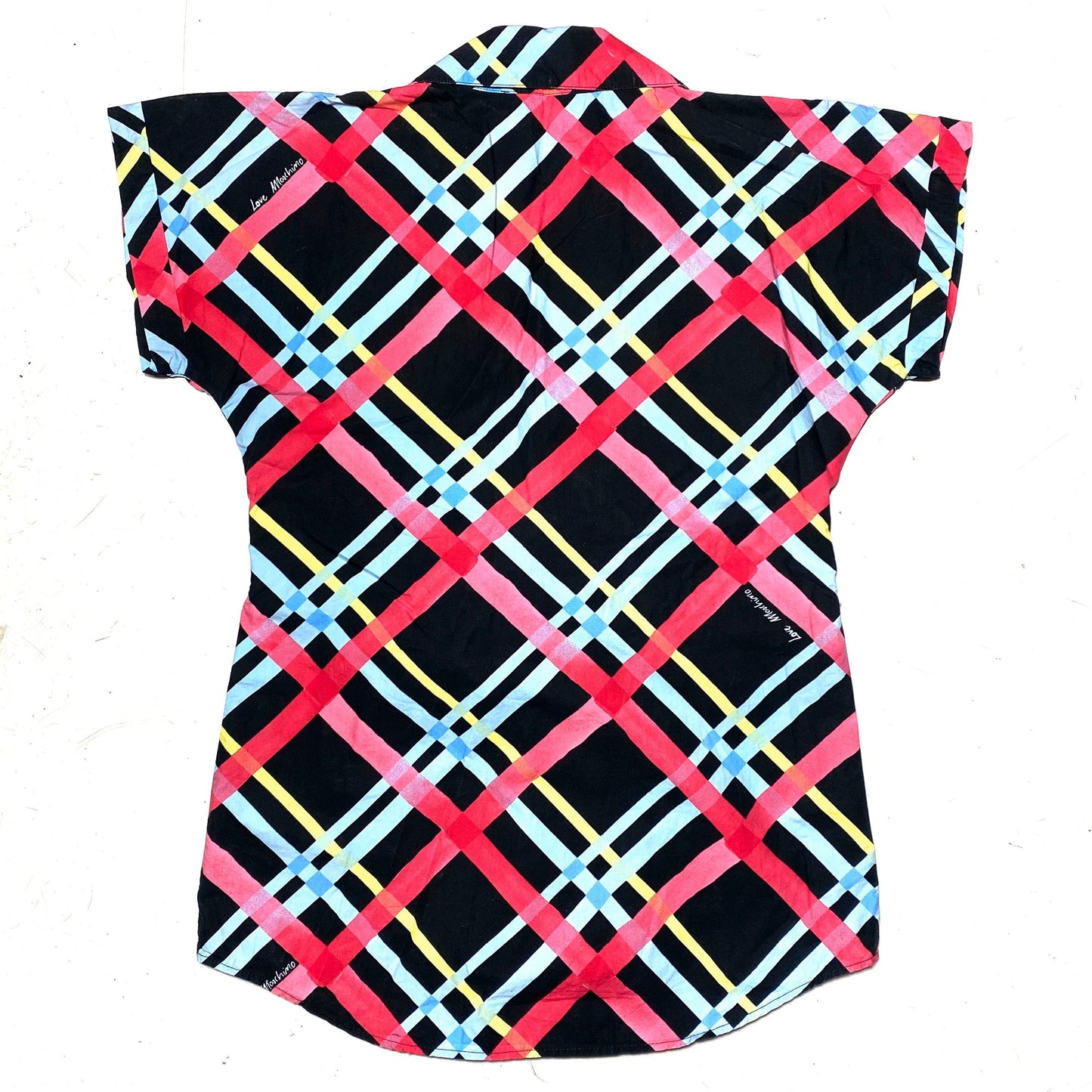 Love Moschino colorful checkered allover blouse, usable as dress too, 90s Italy great condition